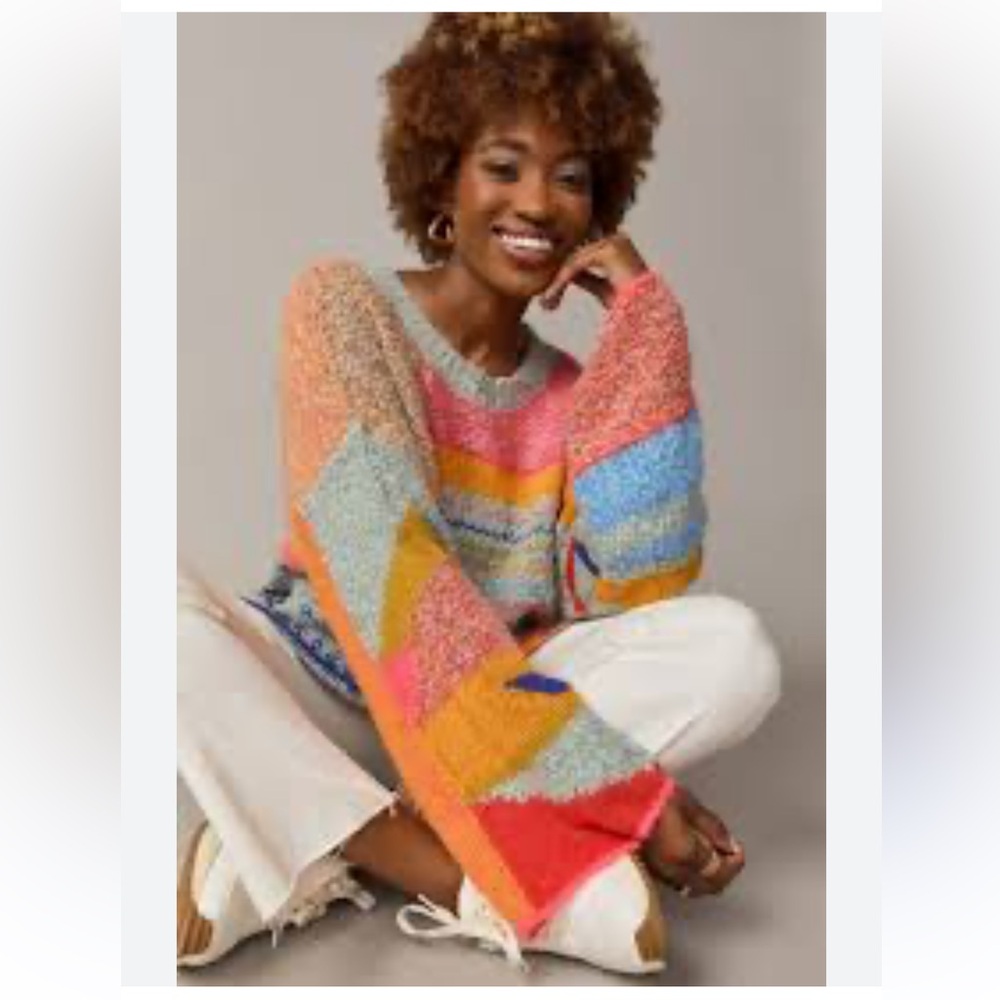 Sincerely Julies Patchwork Multicolor Sweater - image 4